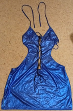 Neckholder Minikleid, tiefer Rückenausschnitt in Blau - Größe L - Länge 72 cm