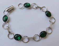 Armband 5 grüne Cabochons 925 Silber rhodiniert Vintage 70er bracelet silver