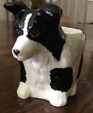 Black & White Collie Hund KERAMIK Eierbecher handbemalt Schaf Hund Design VINTAGE