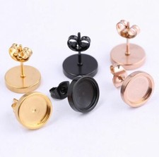 10 Ohrstecker 6|8|10|12 mm Silber Gold Rose schwarz Rohlinge Fassung Cabochons
