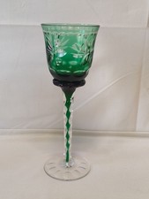 Vintage Kristall Glas Überfangglas Smaragdgrün | Floraler Schliff | Böhmen