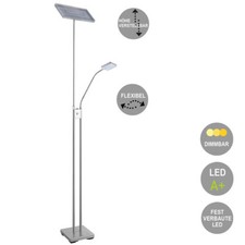 LED-Stehleuchte Loren LED-Deckenfluter mit LED-Leseleuchte nickel Fluter dimmbar