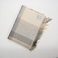 ALAFOSS Wolldecke Gr.  131x194  beige - mehrfarbig kariert m. Fransen Schurwolle