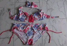 HEINE Nice Neckholder BIKINI Gr.38 gepolsterte Cups 75C Blumen weißrot hellblau 