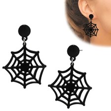 schwarze Ohrstecker Ohrhänger Spinnwebe Spinnen Netz Halloween Fasching Party