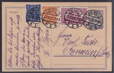 75845) LIEGNITZ Schlesien 1922 Ganzsache mit ZuF nach Rosswein
