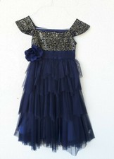 Traumhaftes Monsoon Kleid Festkleid Gr.3 92 - 98 - 104 3D Blumen gold next