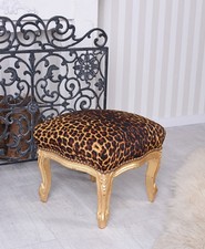 Fussbank Leopard Hocker Gold Sitzbank Barock Polsterhocker Schemel Fussschemel