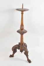 H98Q32- Holz Kerzenleuchter geschnitzt Dreifuß