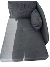 Blaue Récamiere/kleines Sofa mit Bettkasten und Schlaffunktion (Federkern)