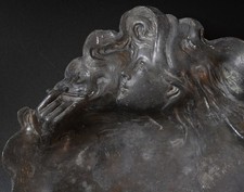 Jugendstil Aschenbecher, Schale, Zinn, Frauenkopf, Rauchen, art nouveau