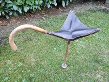 Vintage Sitzstock Jagdsitzstock Ansitzstock Holz Leder "klappbar" Wanderstock
