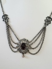Jugendstil Silber  Kette Collier 1x ovaler  Granat  Trachtenschmuck  Antik