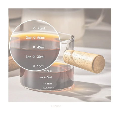 Glas messbecher holzgriff - glas,