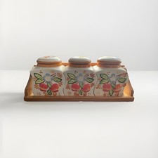 Handgemalte Keramik-vorratsdosen mit Deckel Im Holzständer