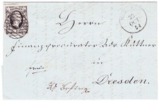 Sachsen Brief Nr. 3 Vollgitterstempel Nossen - Dresden mit Eckwinkel + Oberrand!