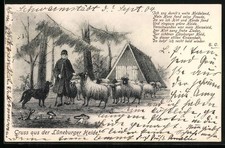 Ansichtskarte Hirte mit Hund und Schafherde vor Stall 1904 