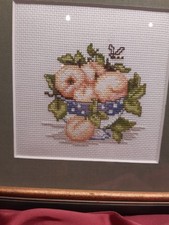 Stickbild Kreuzstich fertig gestickt Obstkorb Birnen