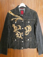 Jeansjacke,  Gr. 40, schwarz, goldfarb. Applikation/Aufnäher,  "Street One"