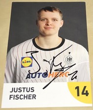 Justus Fischer Ori signierte Autogrammkarte DHB Deutschland Handball Olympia #16