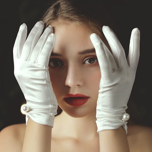 Vintage white satin gloves - vintage,