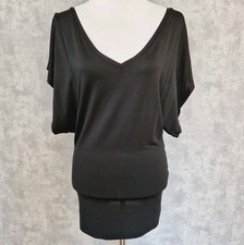 Tunika Satinbluse Orsay 36 S Longtop Satin Bluse Flügelärmel Schwarz Lang