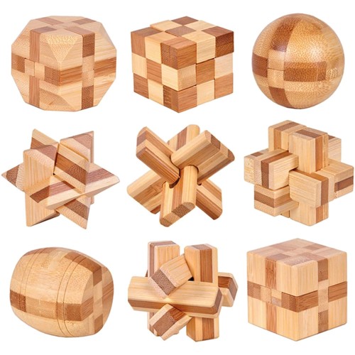 Holz knobelspiele 9er set - knobelspiele,