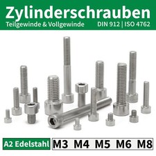 Zylinderschrauben M8 M6 M5 M4 M3 Edelstahl DIN 912 Innensechskant Zylinderkopf