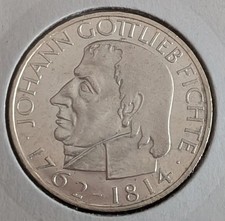 5 DM Silbermünze 1964 J, Johann Gottlieb Fichte - Gedenkmünze der BRD
