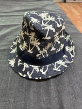 H&M Sonnen Hut, Gr. 158-170, Blau Mit Palmen Strohhut Mütze Top Zustand