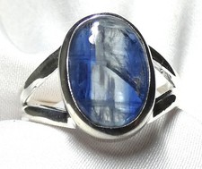 Ring 925 Silber Gr. 17,2 (54) ovaler Kyanit Cabochon Blauschimmer Originalbilder