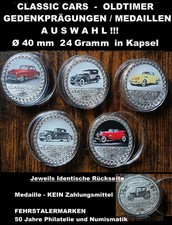 CLASSIC CAR Oldtimer Automobile Gedenkmedaillen Farbdruck - je 1 zur AUSWAHL !!!