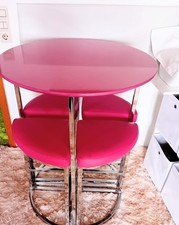 Designer Tisch Set Chrom, Leder, Pink-Rosa