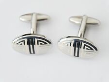 1 Paar Manschettenknöpfe sehr chic mit Ornament Intasien weiß schwarze Steine