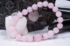 Edelstein Armband Rosenquarz | 8mm Kugelarmband mit Herz