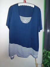Maritime Bluse / Shirt in blau-weiß gestreift und Anker in Größe XL