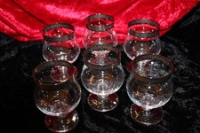 VINTAGE 6x COGNAC-SCHWENKER, ÄTZ-DEKOR BLUMEN MIT PLATINRAND, TOP OK! OVP!