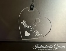 1 Schlüsselanhänger mit Gravur - Herz Acrylglas - Geschenk Valentinstag Hochzeit