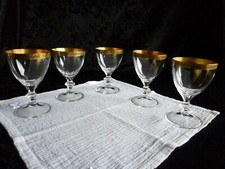 5x Glas, hochwertige Kristall Likör / Aperitif Gläser geschliffen mit Goldrand