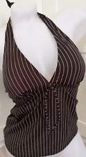 Tankini Oberteil braun Nadelstreifen Gr 32/34 Neu "Octopus" Neckholder Polster