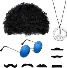 Hippie Kostüm Set 70Er Jahre Bekleidung Herren Hippie Mode Afro Perücke Sonnenbr