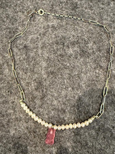 GLIEDERKETTE MIT PINKEM GOLDBÄREN-ANHÄNGER UND PERLEN SILBER # Thomas Sabo