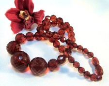 Cherry Bernstein Kette Kugel Collier Königsberger Schliff old red Amber / bz 345