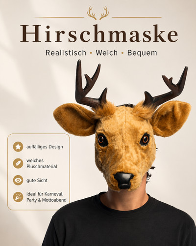 Hirsch hirschmaske aus plüsch - hirsch,