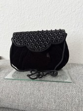 Edle Abend Tasche Umhängetasche, Clutch, Samt mit Perlen, tief Schwarz, weich