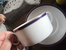 'Thomas' 6 Suppentassen m. Unterteller; Kobaltblau + doppelter Goldrand! Top!!