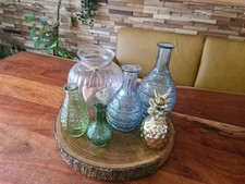 Deko Set 5 bunte Glas Vasen & goldene Keramik Ananas