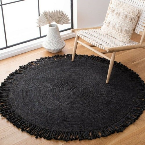 Runder teppich natur - teppich, schwarz