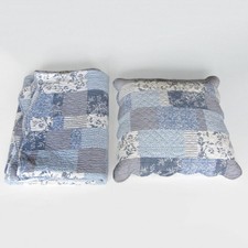 Vintage Set Bettdecke 248x180cm & Daunen-Kopfkissen 60x60cm blau, 100% Baumwolle