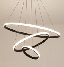 Exklusive Designer LED Lampe 3 Ringe 80/60/40cm Deckenlampe Kronleuchter schwarz